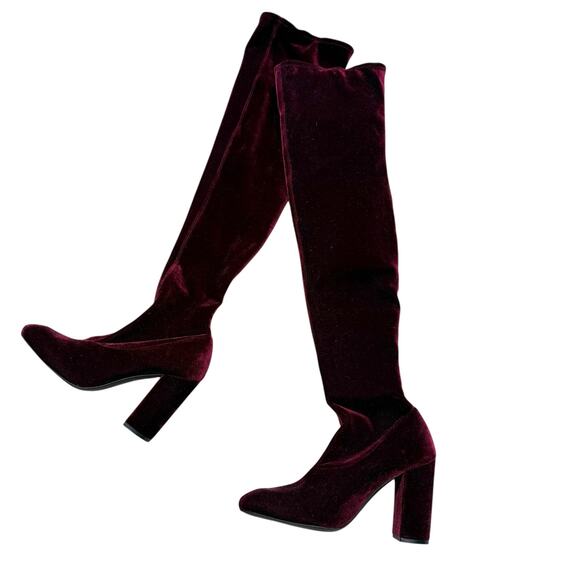 Zara velvet over the knee burgundy heeled boots EU 38 / US 7.5 - Picture 7 of 15